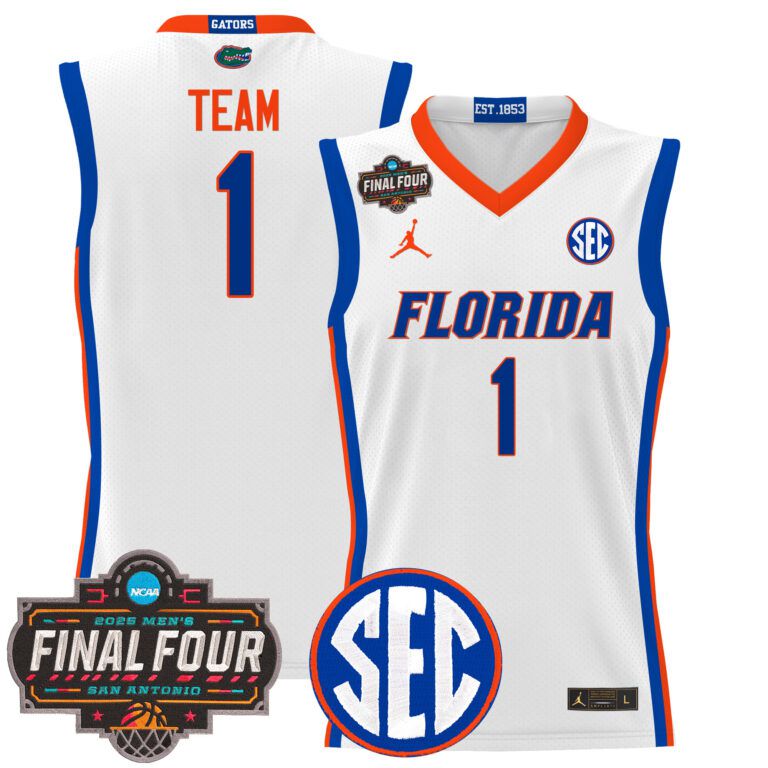 Men Florida Gators #1 Team white 2025 Final Four Patch NCAA Jersey style 3->ncaa teams->NCAA Jersey